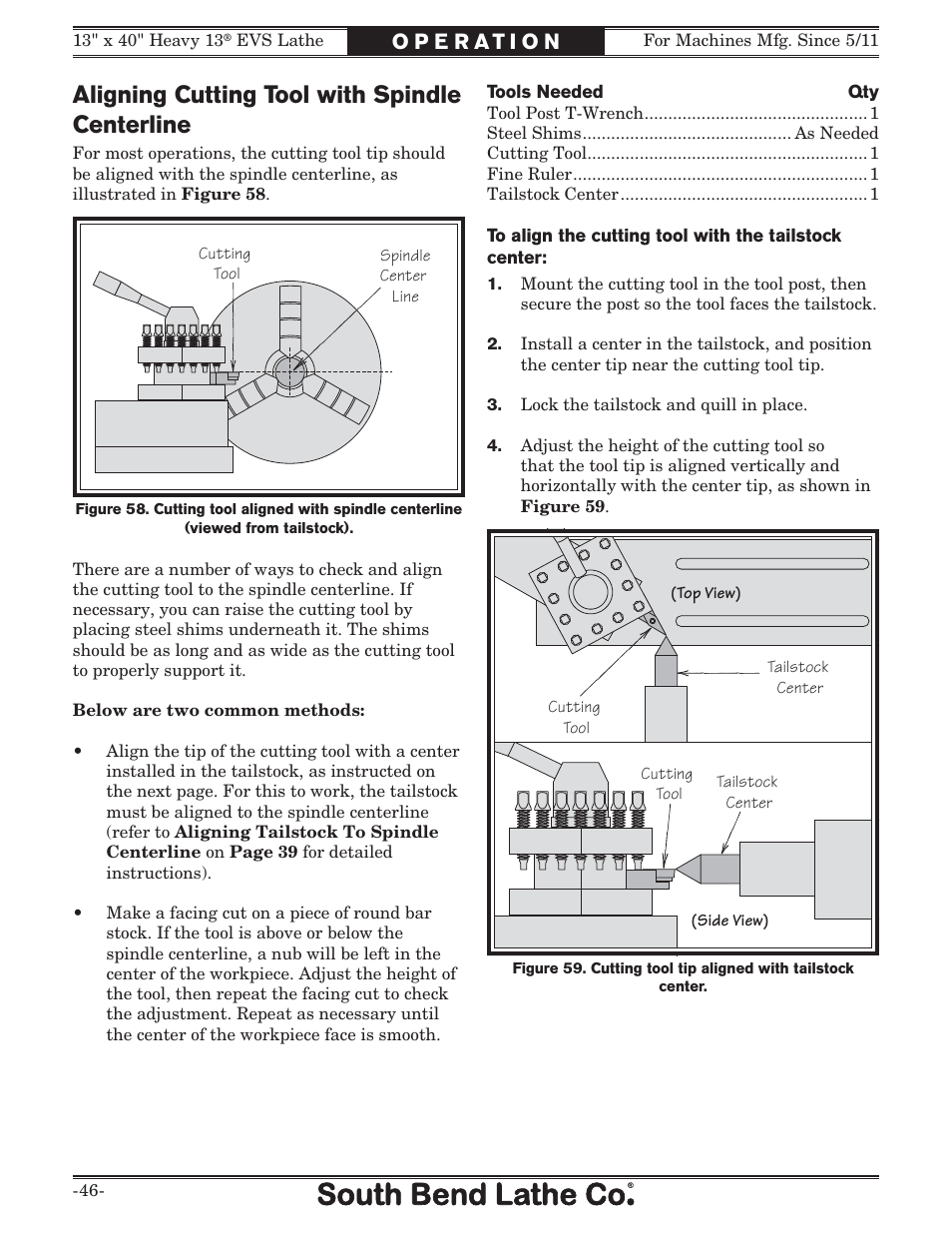 Aligning cutting tool with spindle centerline | Southbend South Bend SB1051 User Manual | Page 48 / 136