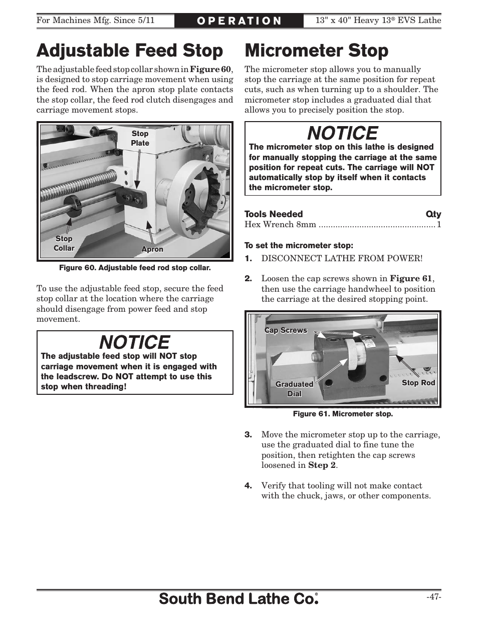 Micrometer stop, Adjustable feed stop | Southbend South Bend SB1051 User Manual | Page 49 / 136