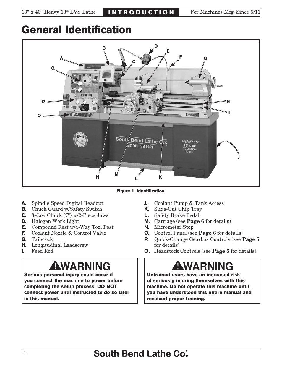 General identiﬁcation | Southbend South Bend SB1051 User Manual | Page 6 / 136