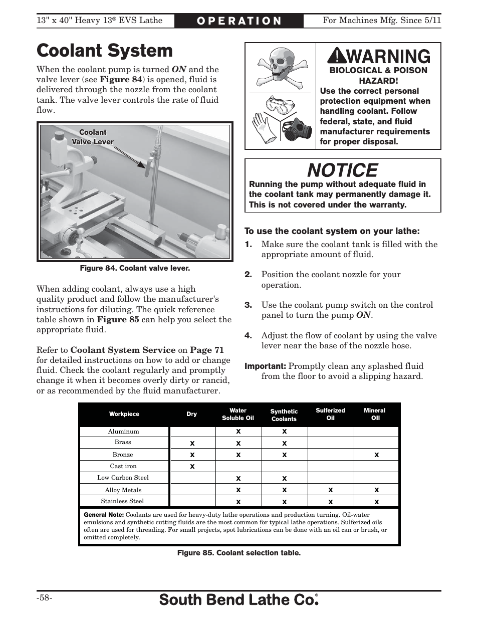 Coolant system | Southbend South Bend SB1051 User Manual | Page 60 / 136