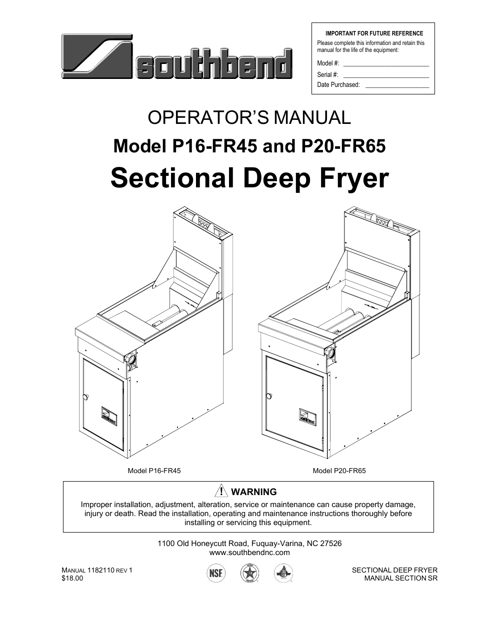 Southbend P20-FR65 User Manual | 40 pages