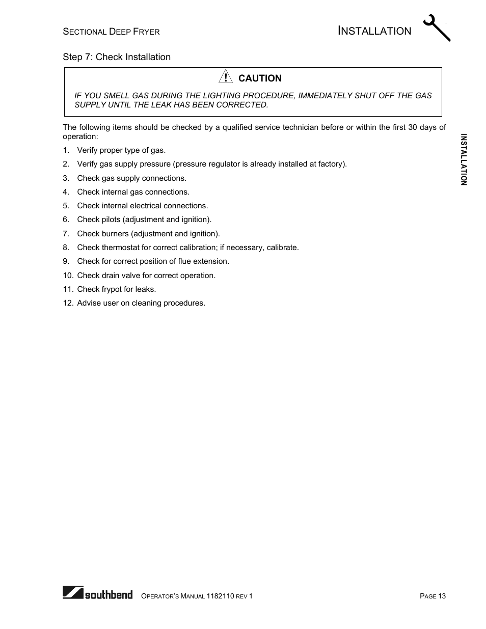 Step 7: check installation, Nstallation | Southbend P20-FR65 User Manual | Page 13 / 40