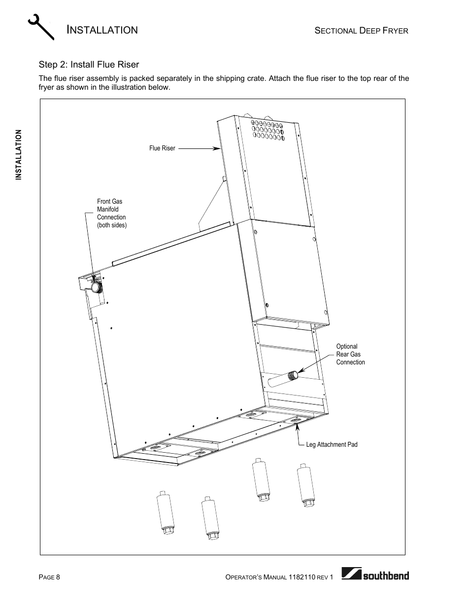 Step 2: install flue riser, Nstallation | Southbend P20-FR65 User Manual | Page 8 / 40