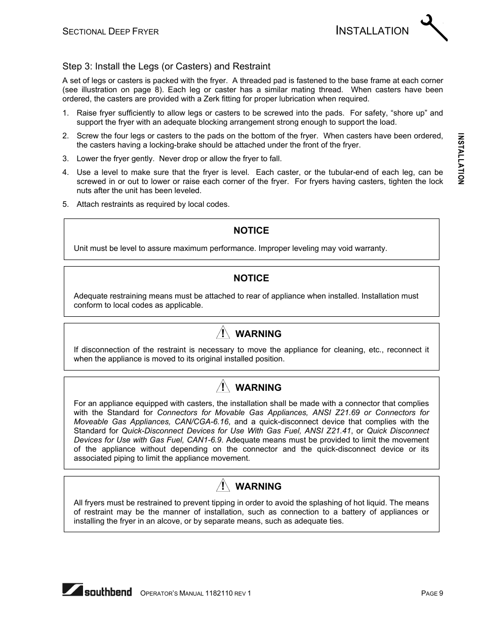 Nstallation | Southbend P20-FR65 User Manual | Page 9 / 40