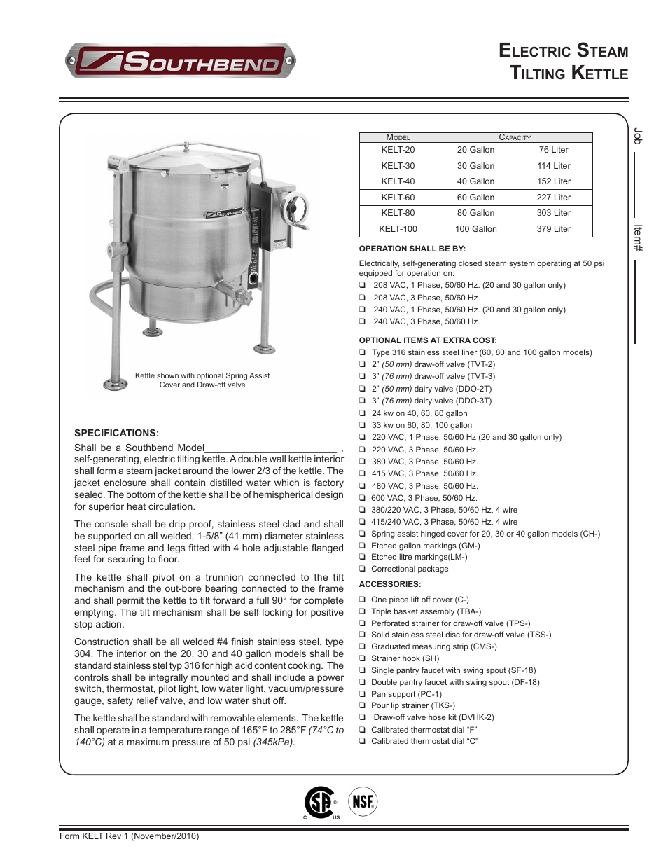 Southbend KELT-40 User Manual | 2 pages