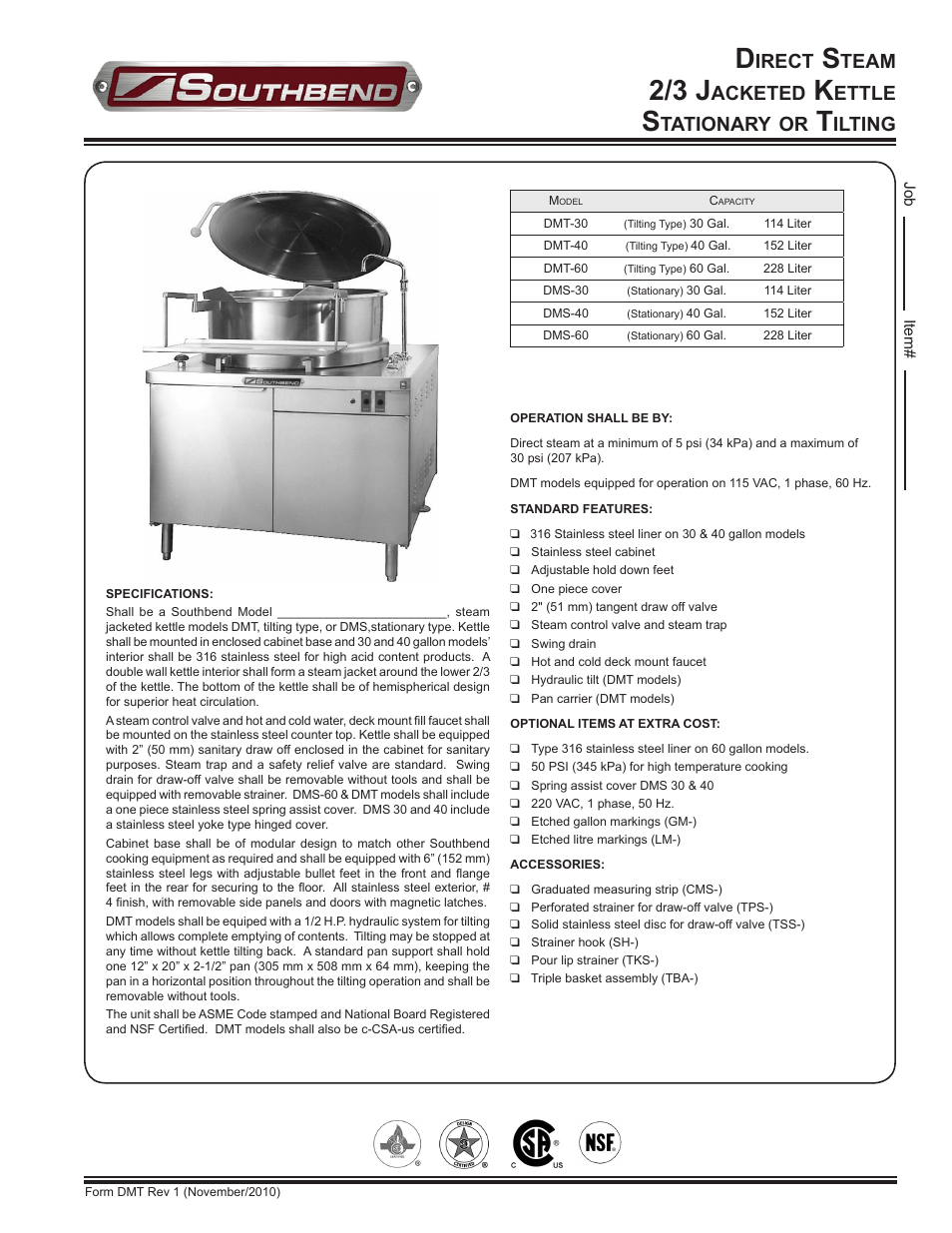 Southbend DMS-30 User Manual | 2 pages