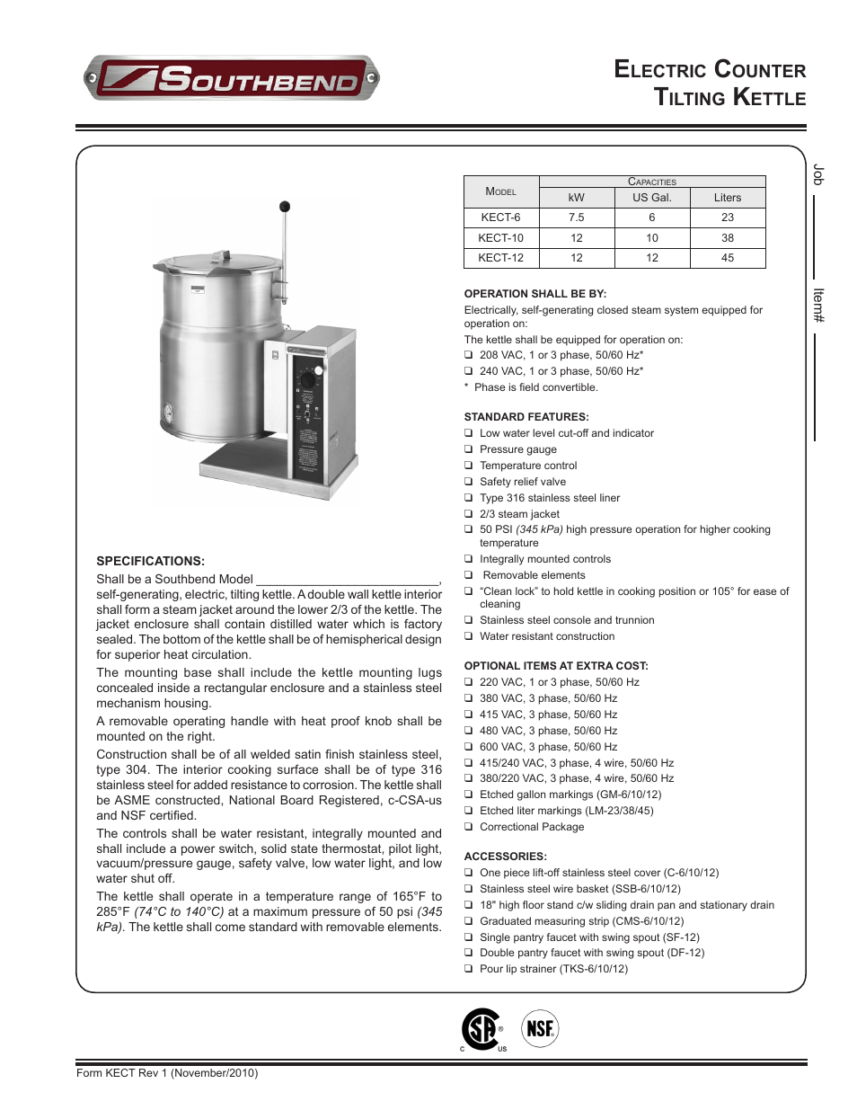 Southbend KECT-06 User Manual | 2 pages