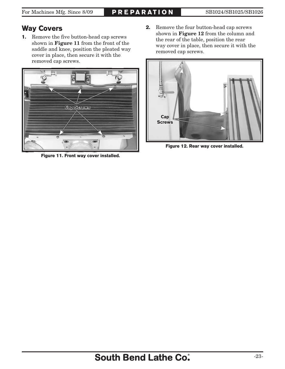 Way covers | Southbend SOUTH BEND LATHE CO.. SB1024 User Manual | Page 25 / 100