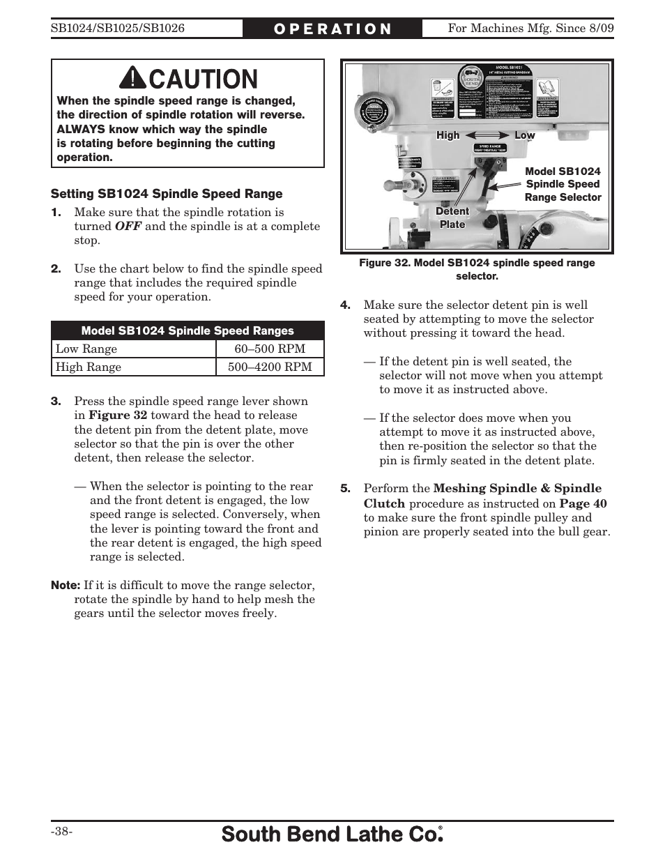 Southbend SOUTH BEND LATHE CO.. SB1024 User Manual | Page 40 / 100