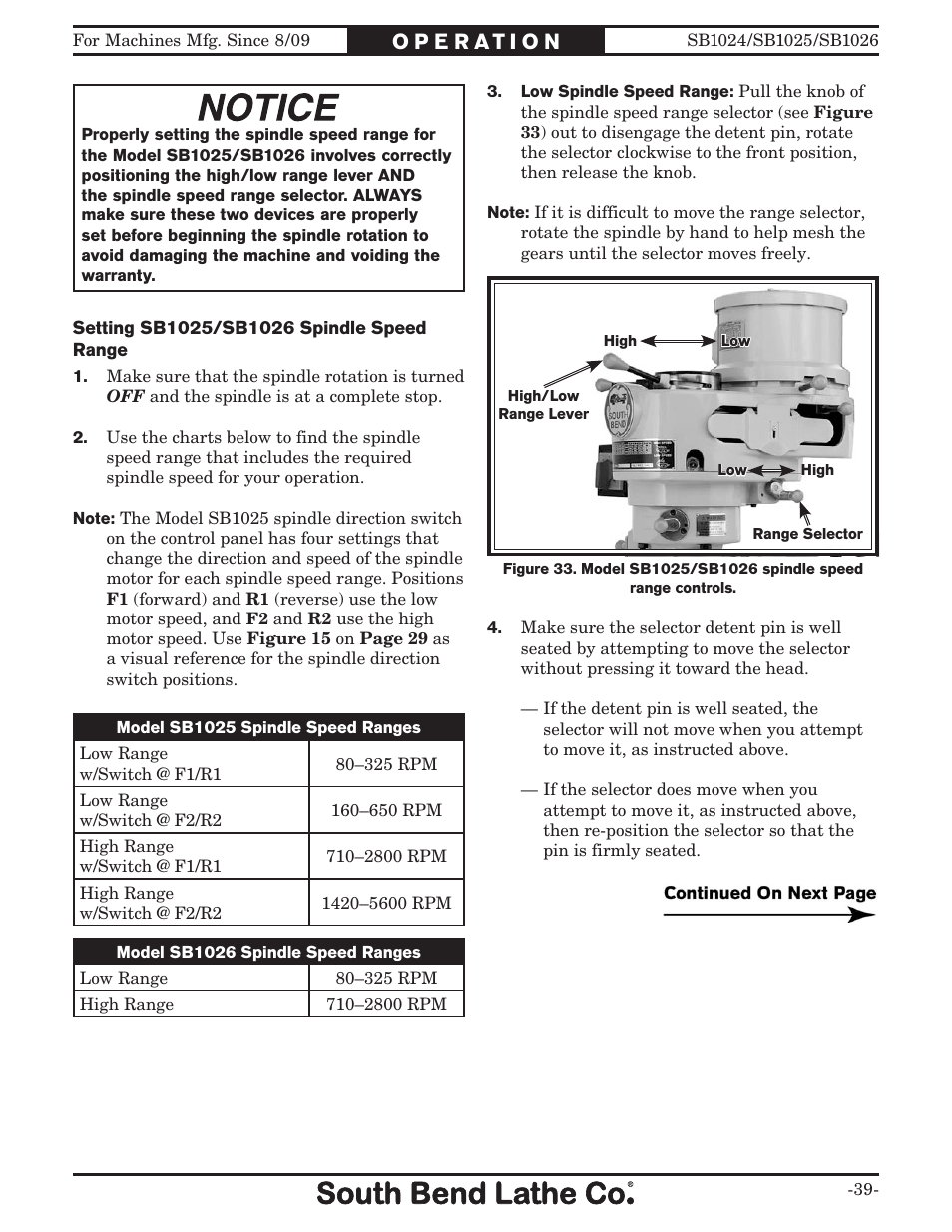 Southbend SOUTH BEND LATHE CO.. SB1024 User Manual | Page 41 / 100