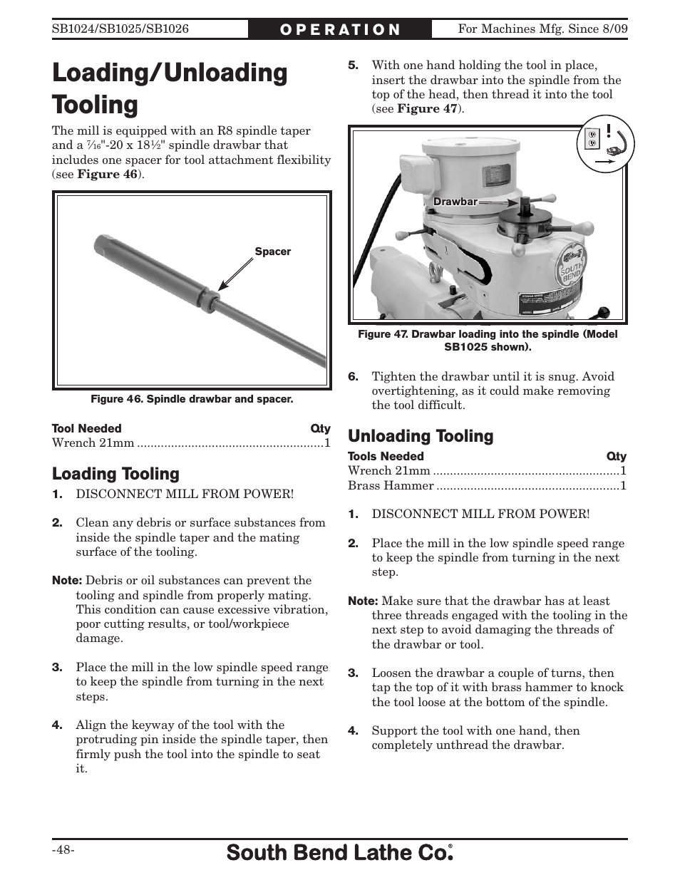 Loading/unloading tooling, Loading tooling, Unloading tooling | Southbend SOUTH BEND LATHE CO.. SB1024 User Manual | Page 50 / 100