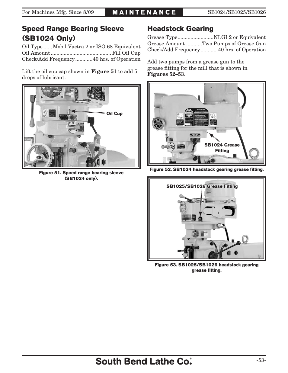 Speed range bearing sleeve (sb1024 only), Headstock gearing | Southbend SOUTH BEND LATHE CO.. SB1024 User Manual | Page 55 / 100