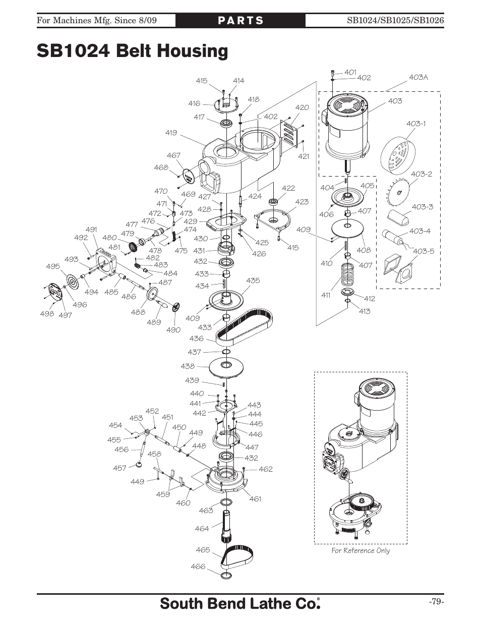 Sb1024 belt housing | Southbend SOUTH BEND LATHE CO.. SB1024 User Manual | Page 81 / 100