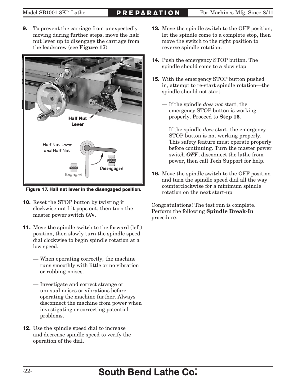 Southbend SB1001 User Manual | Page 24 / 76
