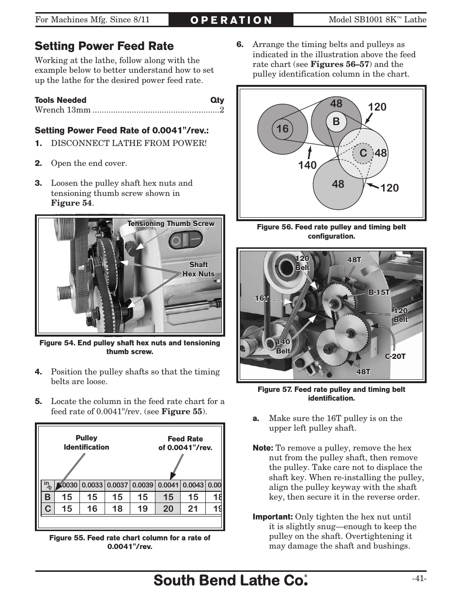 Setting power feed rate | Southbend SB1001 User Manual | Page 43 / 76
