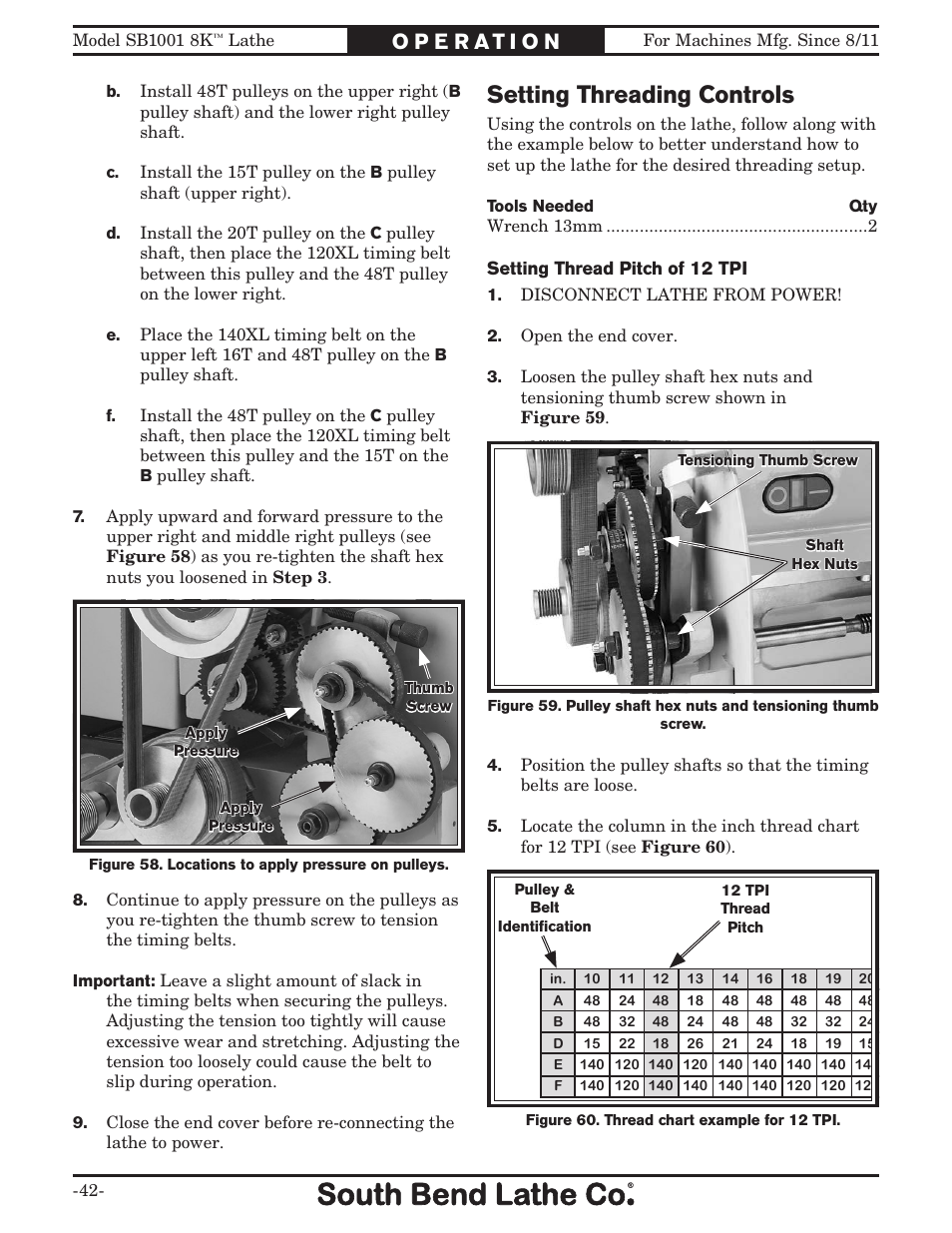 Setting threading controls | Southbend SB1001 User Manual | Page 44 / 76