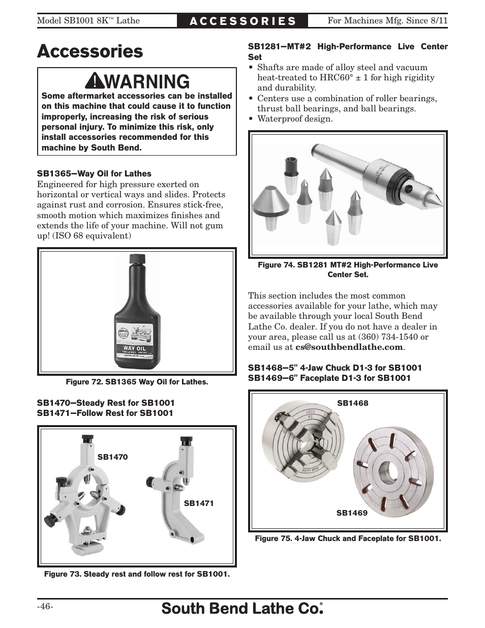 Accessories | Southbend SB1001 User Manual | Page 48 / 76