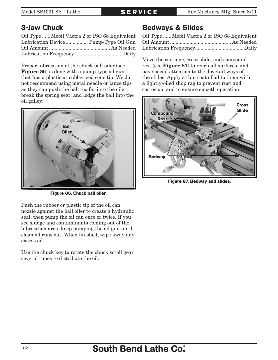 Jaw chuck, Bedways & slides | Southbend SB1001 User Manual | Page 54 / 76