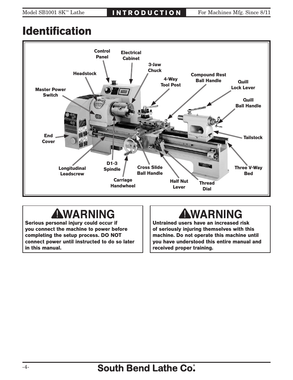 Identification | Southbend SB1001 User Manual | Page 6 / 76