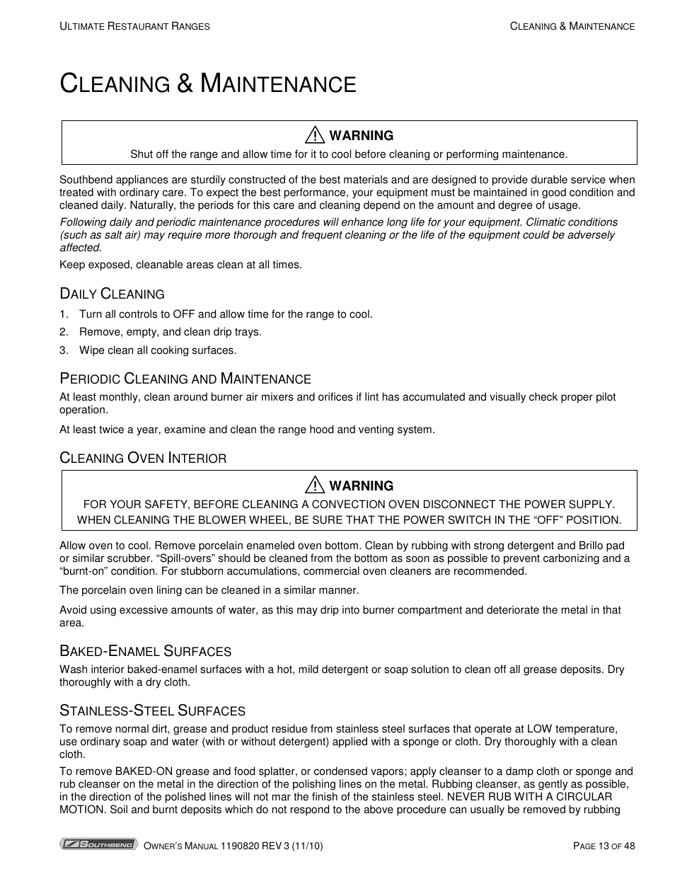 Leaning, Aintenance | Southbend 4365A User Manual | Page 13 / 48