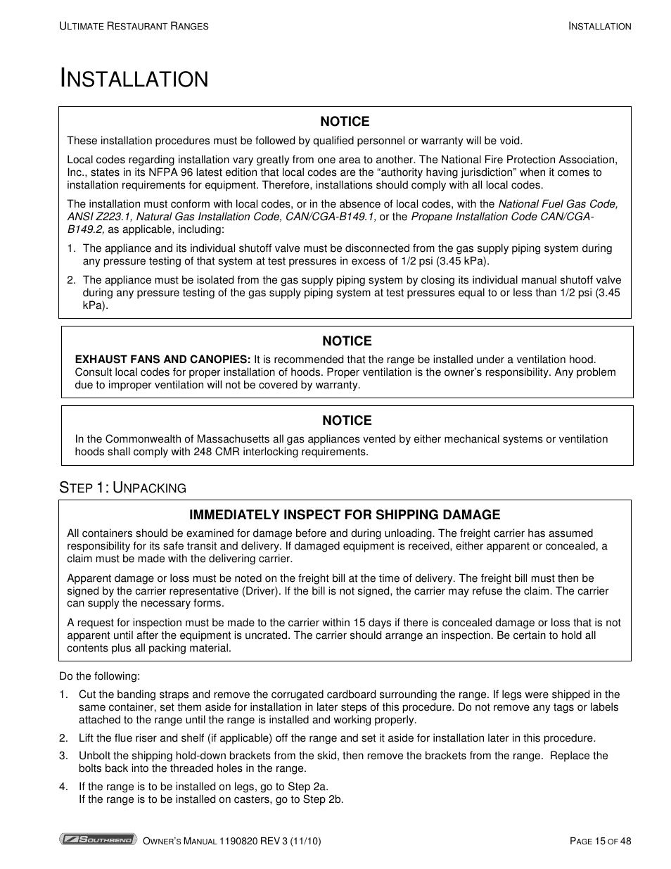 Nstallation | Southbend 4365A User Manual | Page 15 / 48