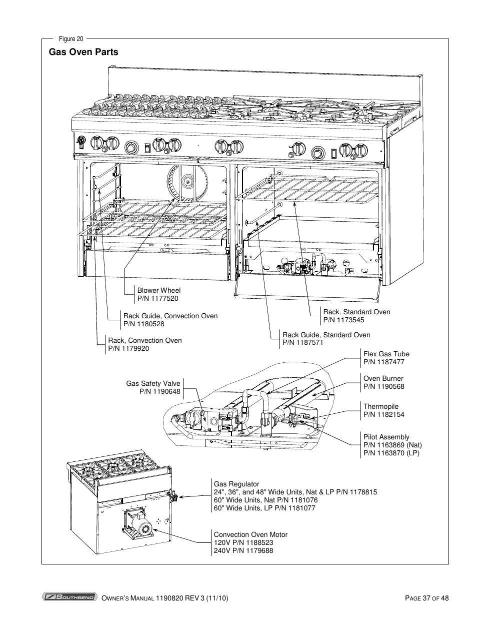 Gas oven parts | Southbend 4365A User Manual | Page 37 / 48