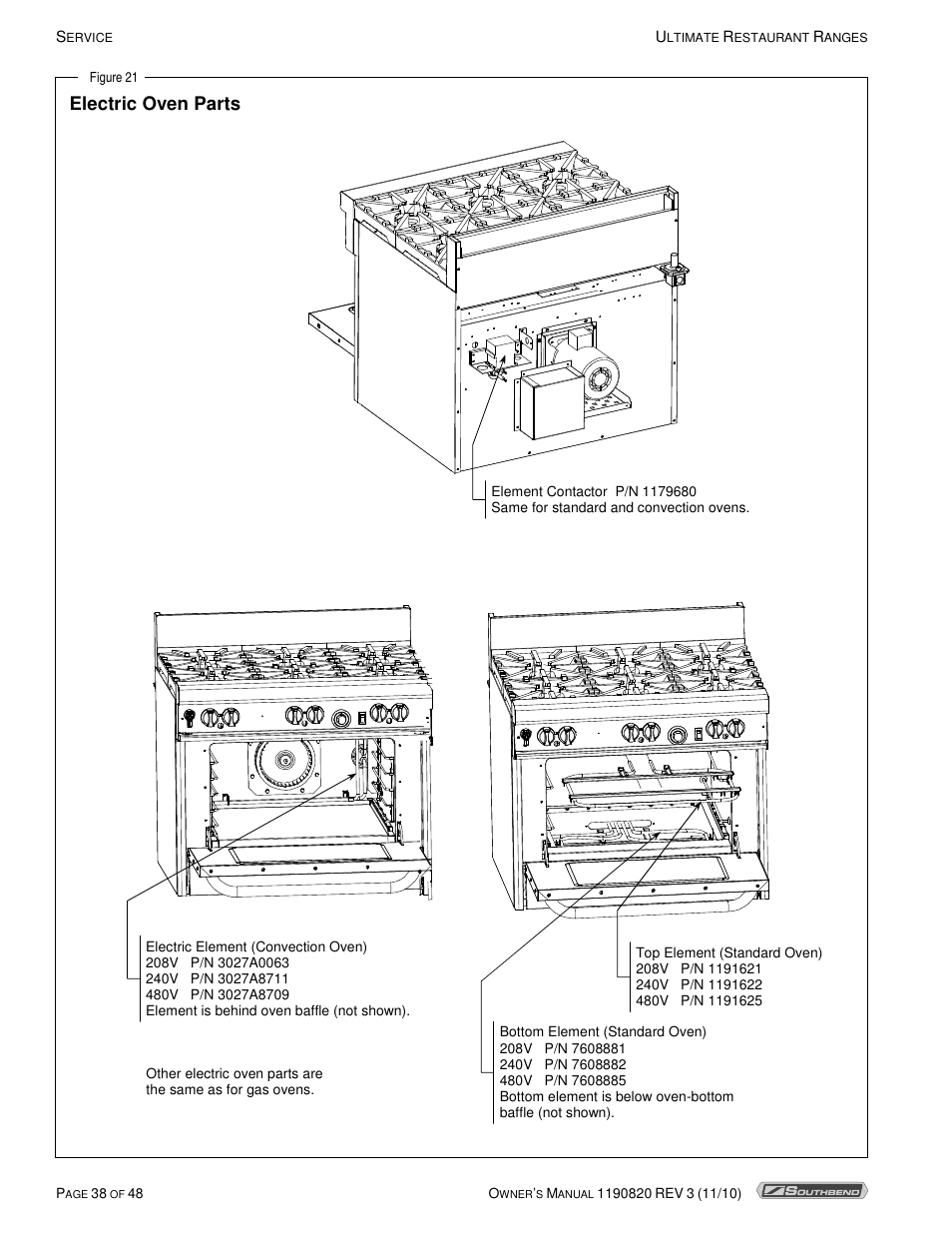 Electric oven parts | Southbend 4365A User Manual | Page 38 / 48