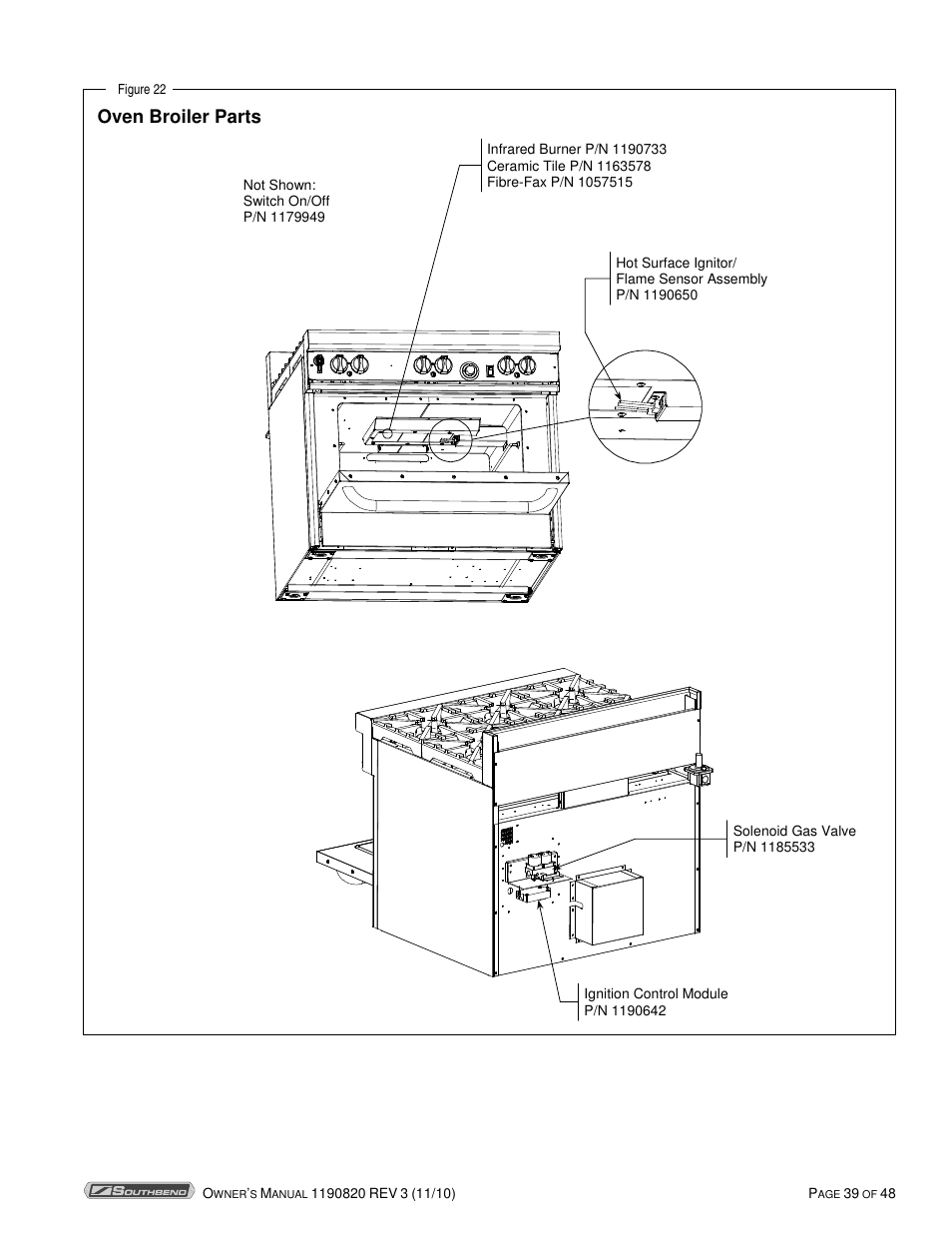 Oven broiler parts | Southbend 4365A User Manual | Page 39 / 48