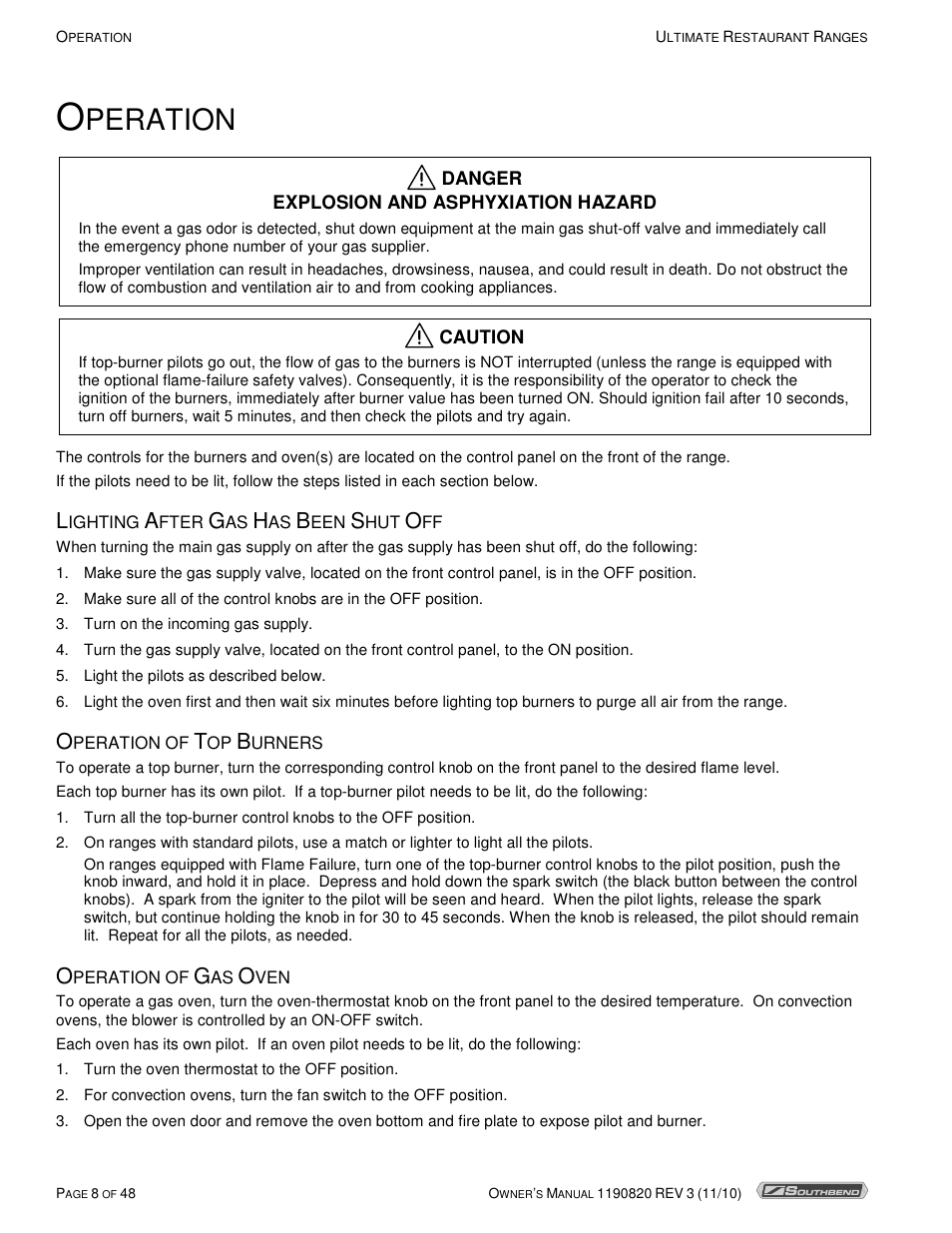 Peration | Southbend 4365A User Manual | Page 8 / 48