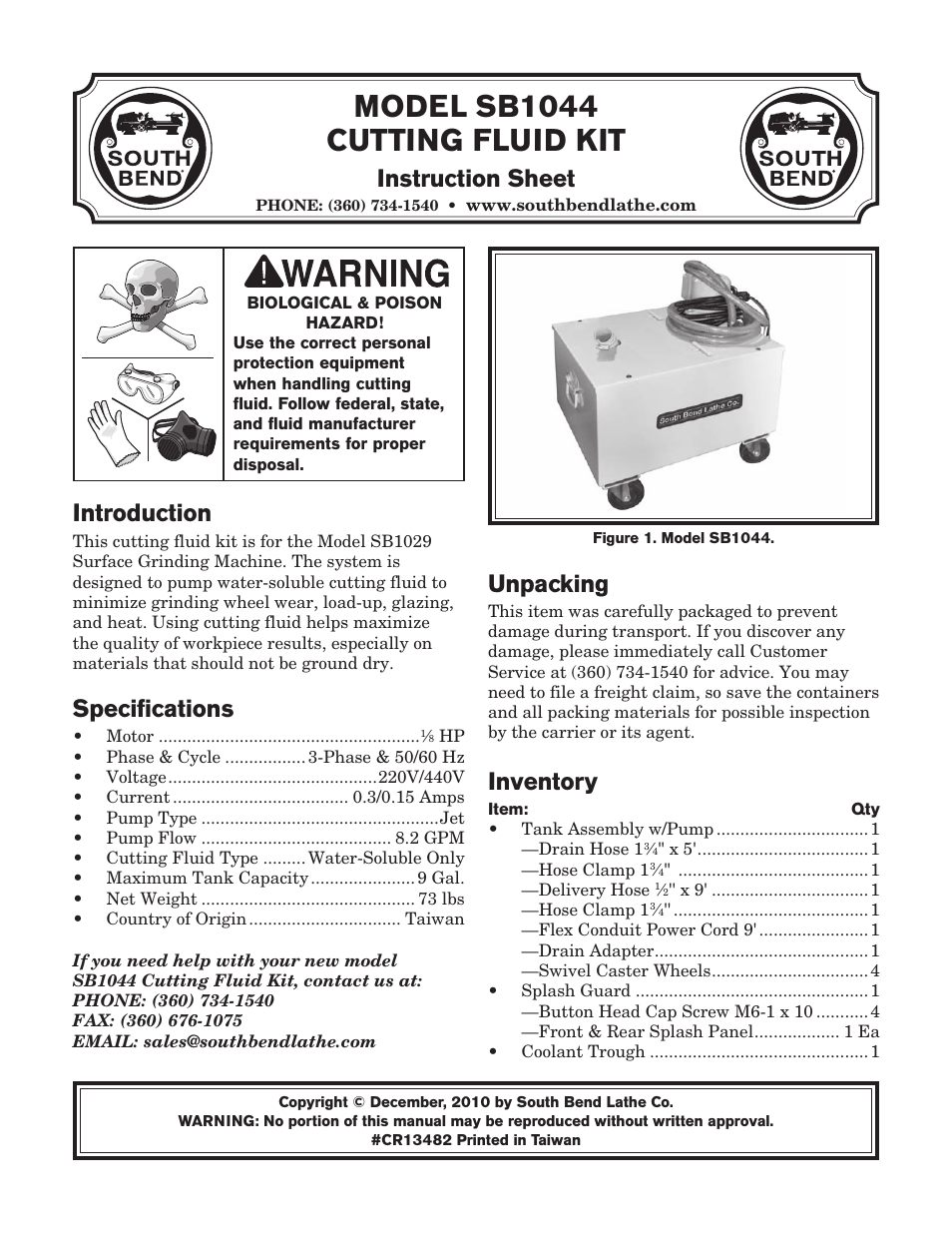 Southbend SB1044 User Manual | 8 pages