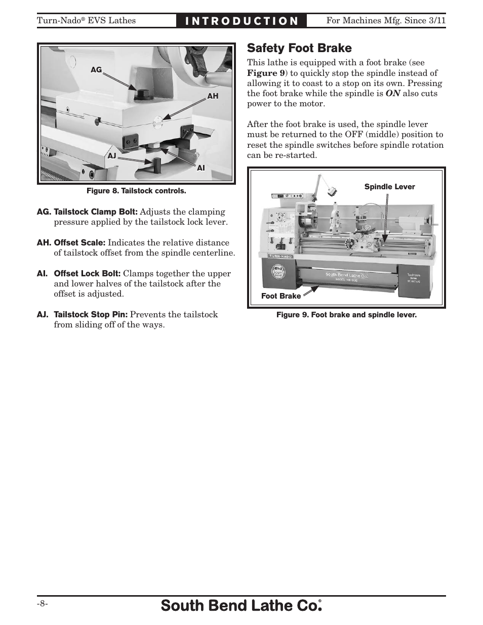 Safety foot brake | Southbend Turn-Nado EVS w/DRO SB1042PF User Manual | Page 10 / 140