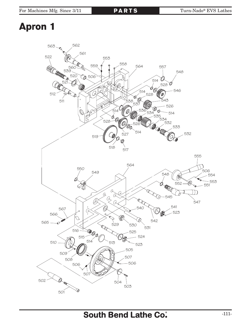 Apron 1 | Southbend Turn-Nado EVS w/DRO SB1042PF User Manual | Page 113 / 140