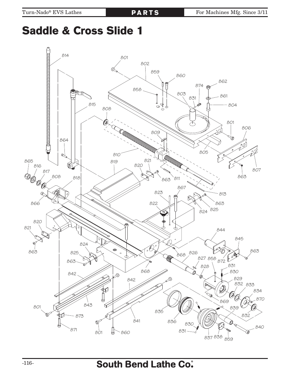 Saddle & cross slide 1 | Southbend Turn-Nado EVS w/DRO SB1042PF User Manual | Page 118 / 140