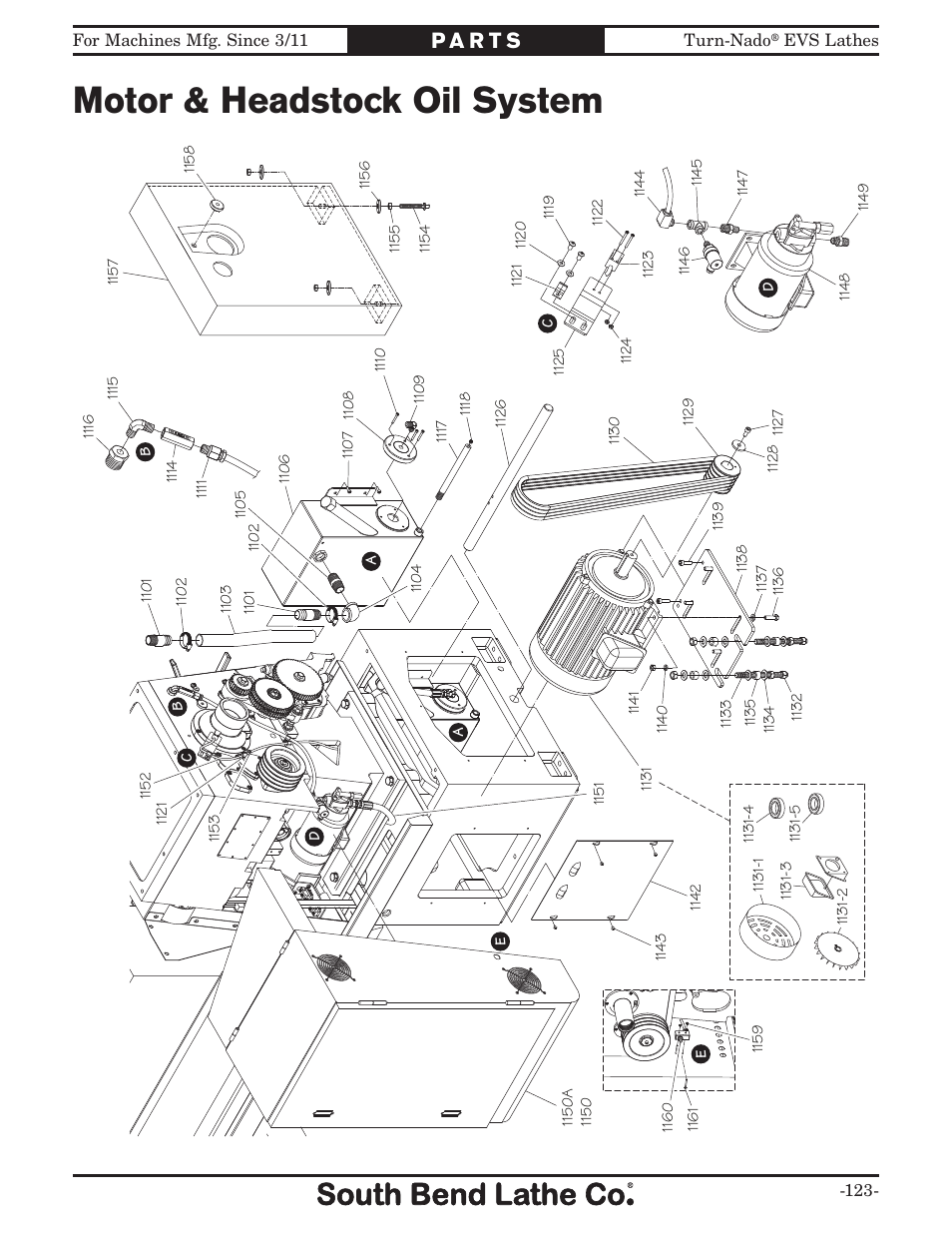 Motor & headstock oil system | Southbend Turn-Nado EVS w/DRO SB1042PF User Manual | Page 125 / 140