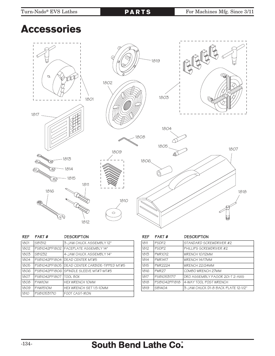 Accessories | Southbend Turn-Nado EVS w/DRO SB1042PF User Manual | Page 136 / 140