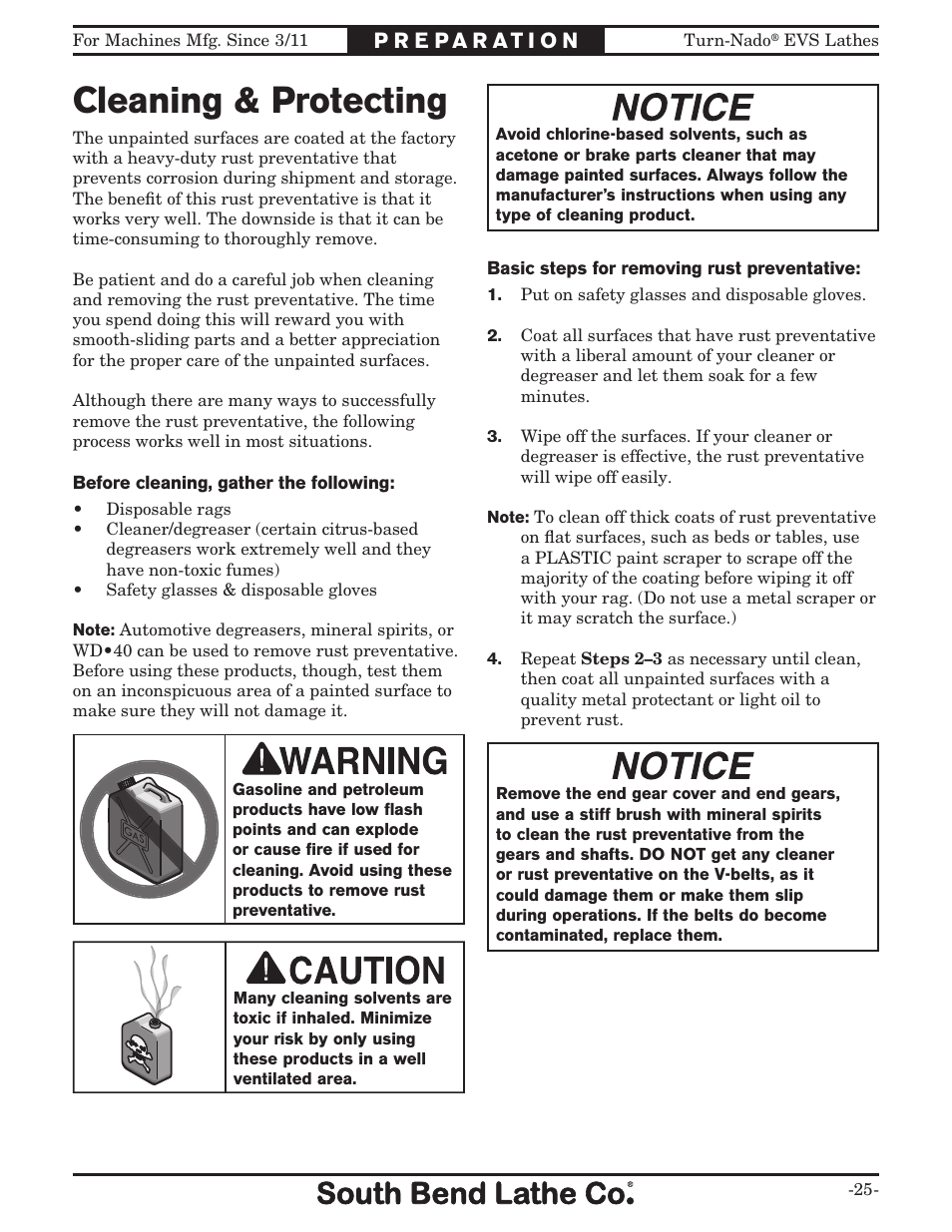 Cleaning & protecting | Southbend Turn-Nado EVS w/DRO SB1042PF User Manual | Page 27 / 140