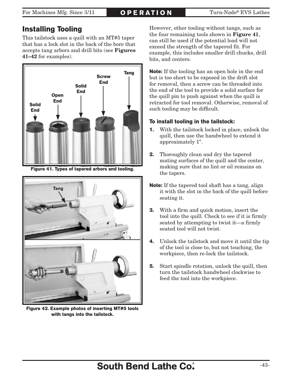 Installing tooling | Southbend Turn-Nado EVS w/DRO SB1042PF User Manual | Page 45 / 140