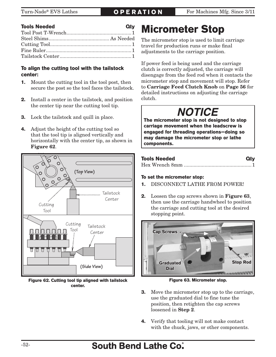 Micrometer stop | Southbend Turn-Nado EVS w/DRO SB1042PF User Manual | Page 54 / 140