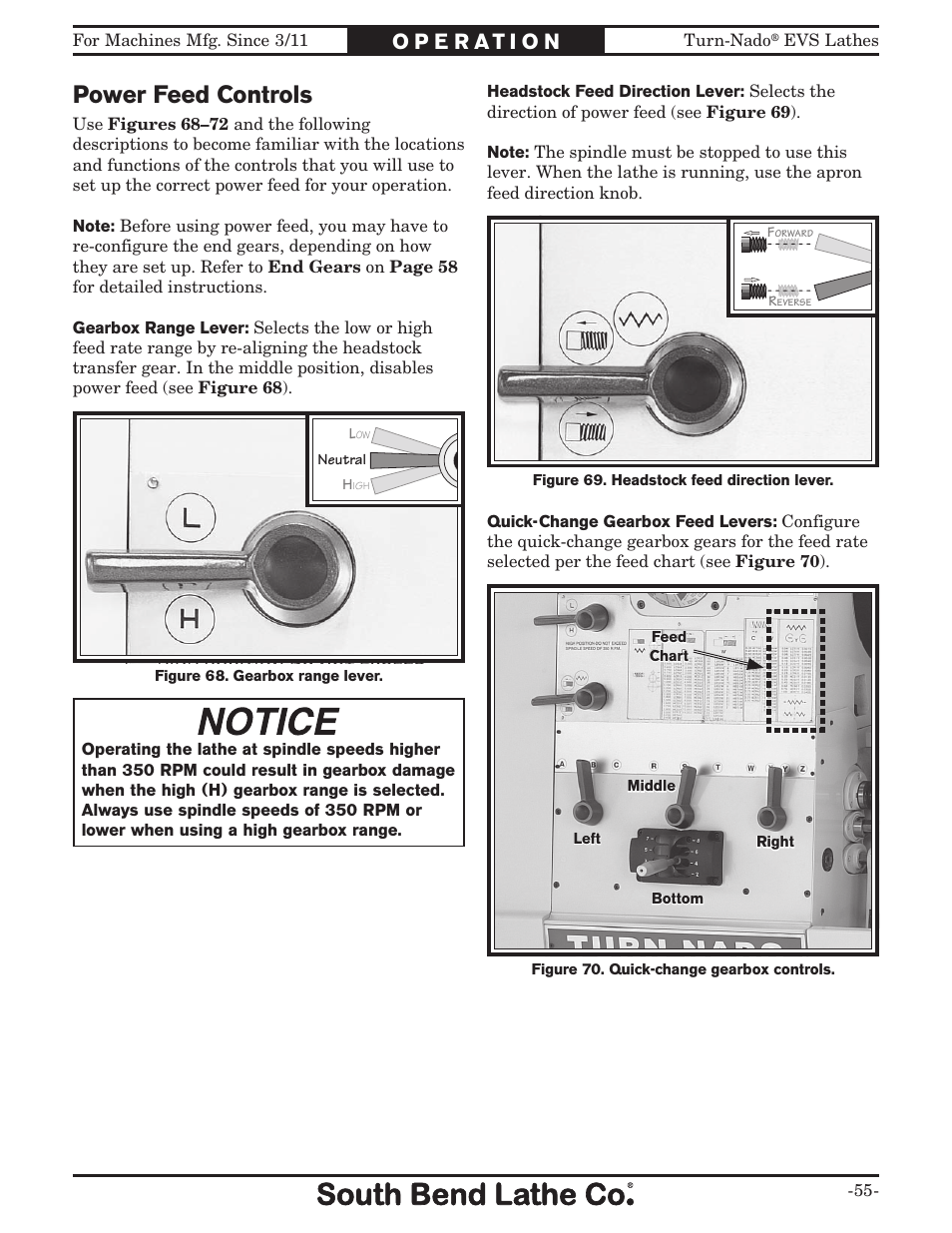 Power feed controls | Southbend Turn-Nado EVS w/DRO SB1042PF User Manual | Page 57 / 140