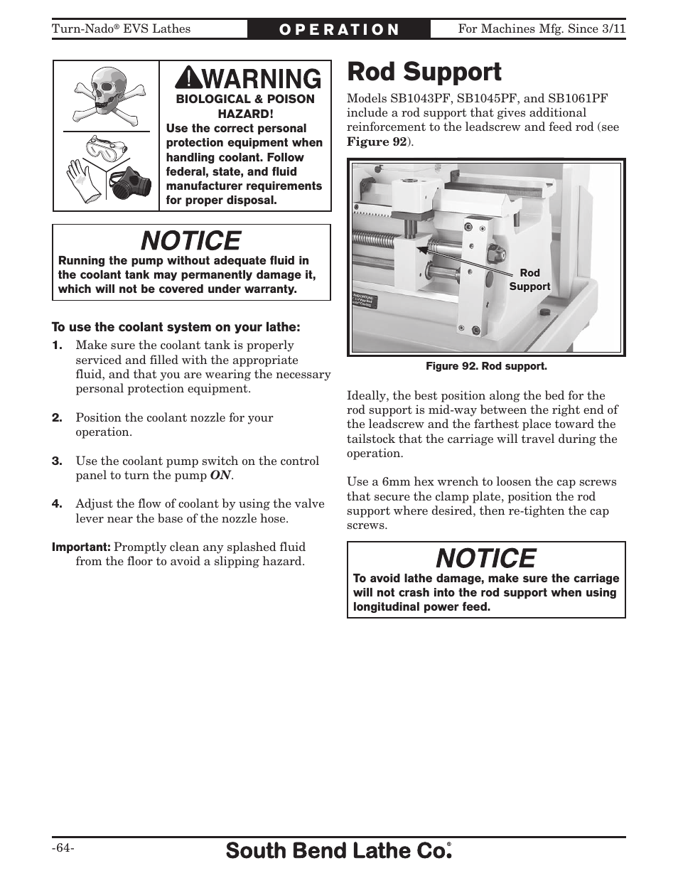 Rod support | Southbend Turn-Nado EVS w/DRO SB1042PF User Manual | Page 66 / 140