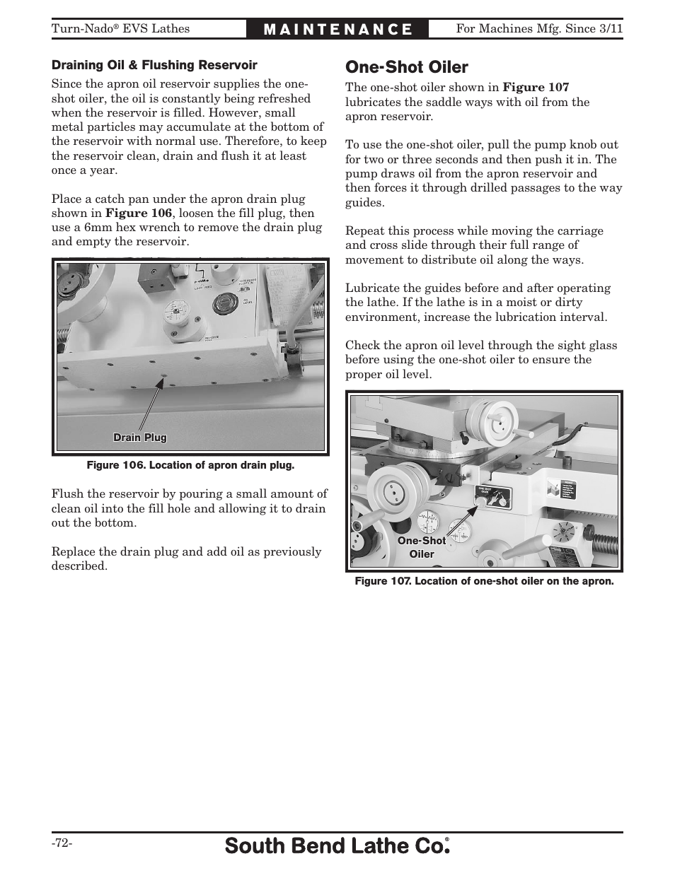 One-shot oiler | Southbend Turn-Nado EVS w/DRO SB1042PF User Manual | Page 74 / 140