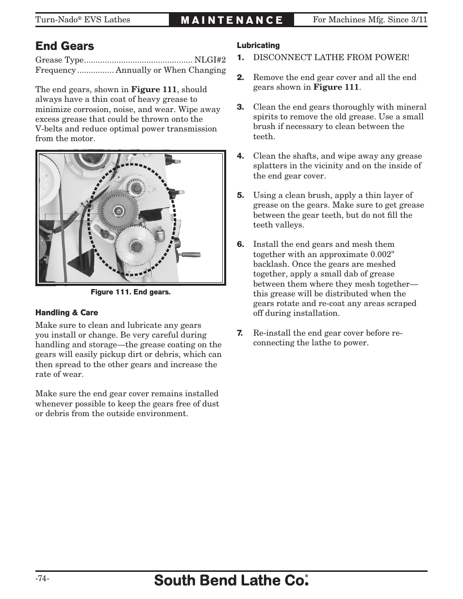 End gears | Southbend Turn-Nado EVS w/DRO SB1042PF User Manual | Page 76 / 140