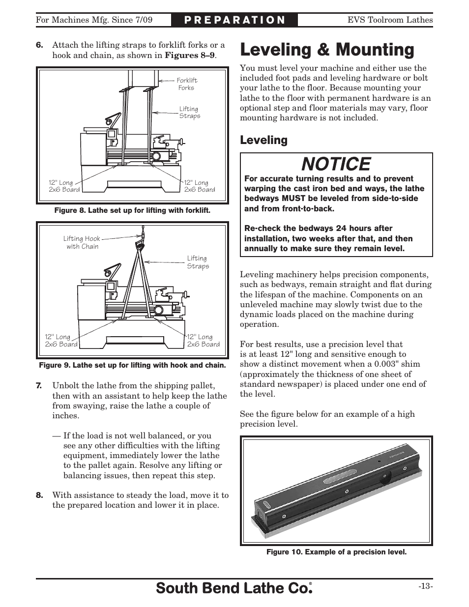 Leveling & mounting, Leveling | Southbend 16" x 60" Lathe 440V w/ Dro sb1015f User Manual | Page 19 / 148