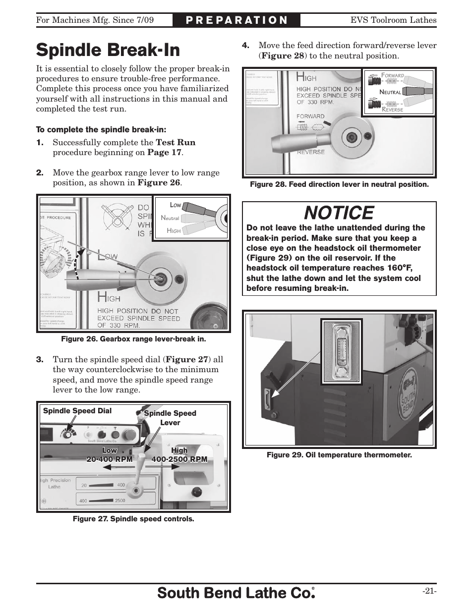 Spindle break-in | Southbend 16" x 60" Lathe 440V w/ Dro sb1015f User Manual | Page 27 / 148