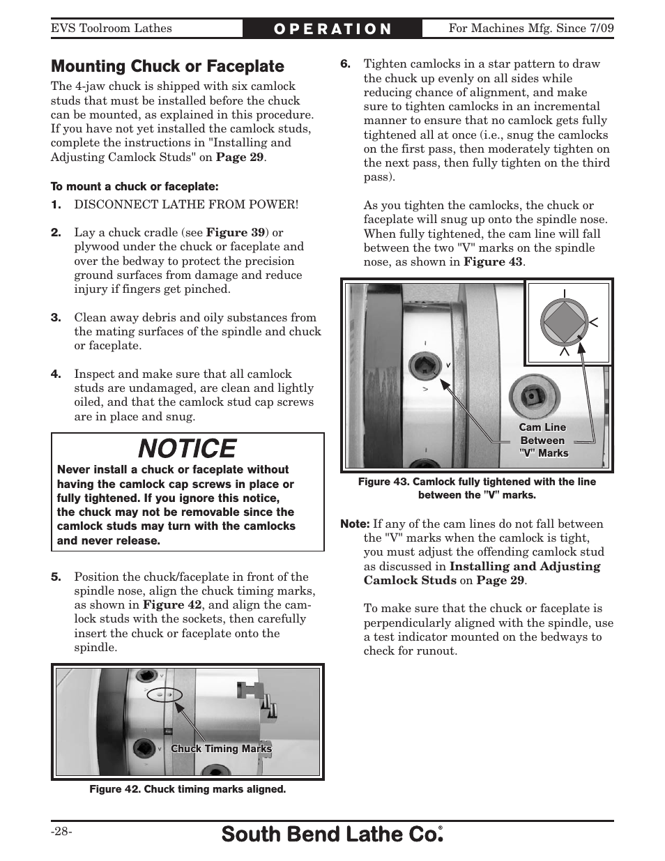 Mounting chuck or faceplate | Southbend 16" x 60" Lathe 440V w/ Dro sb1015f User Manual | Page 34 / 148