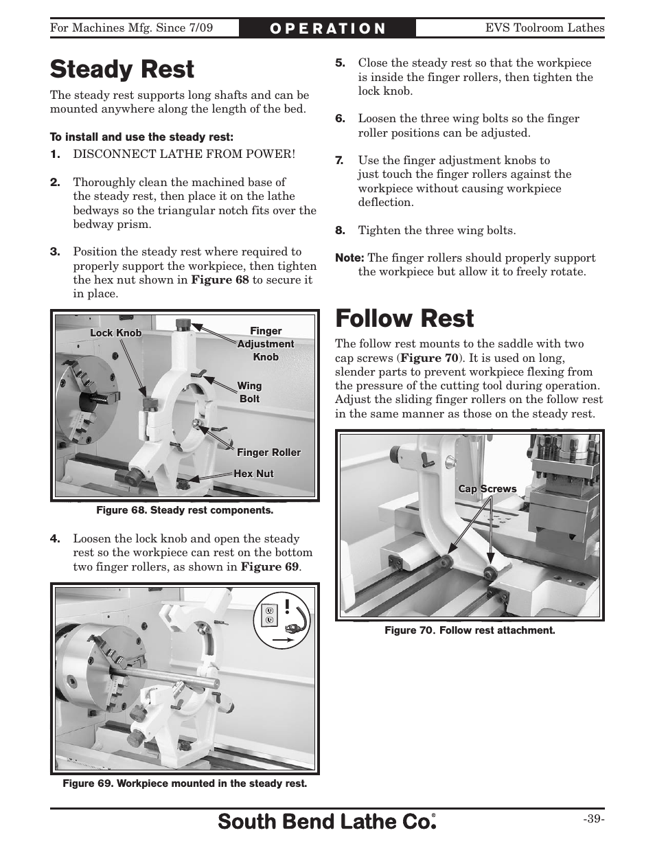 Steady rest, Follow rest | Southbend 16" x 60" Lathe 440V w/ Dro sb1015f User Manual | Page 45 / 148