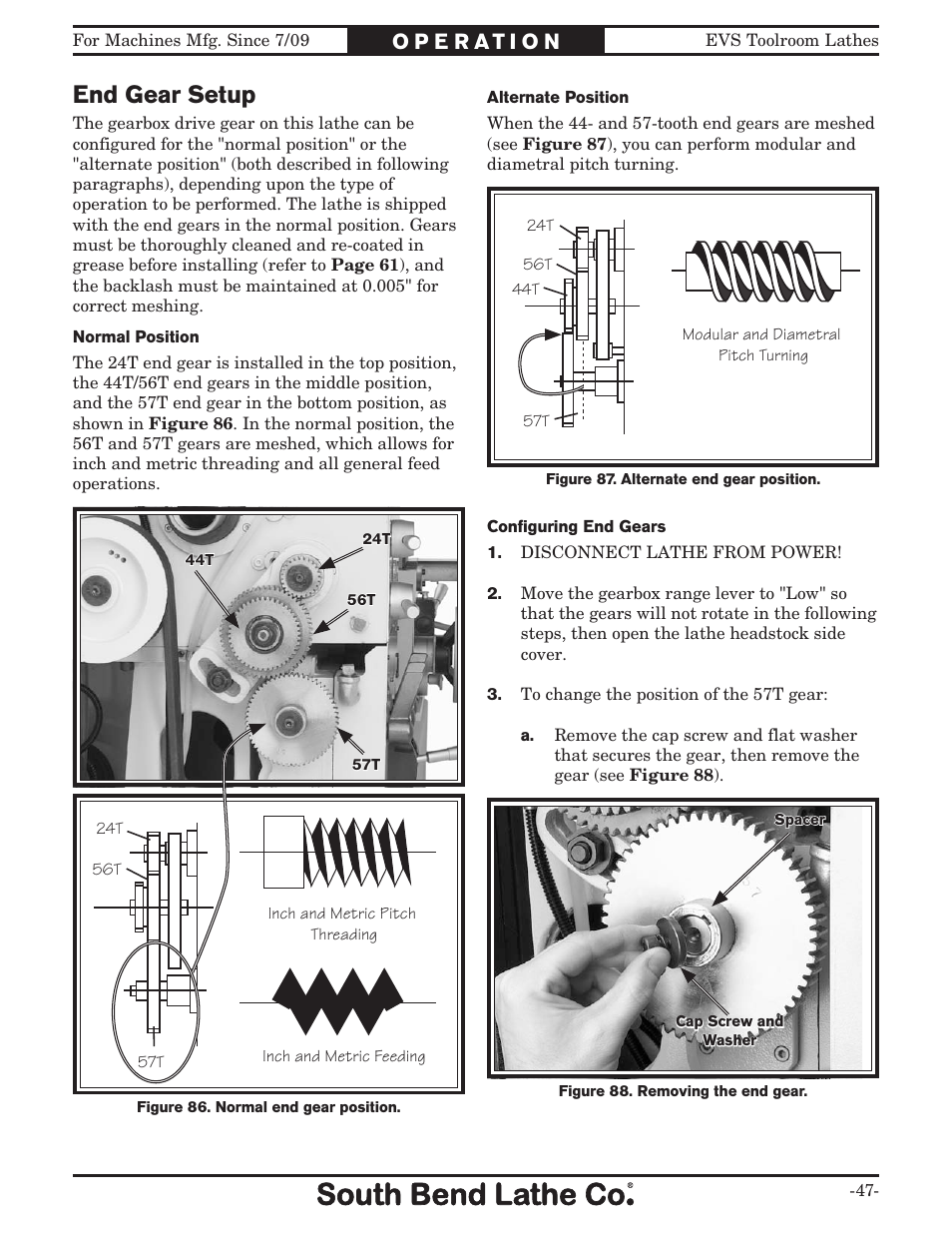 End gear setup | Southbend 16" x 60" Lathe 440V w/ Dro sb1015f User Manual | Page 53 / 148