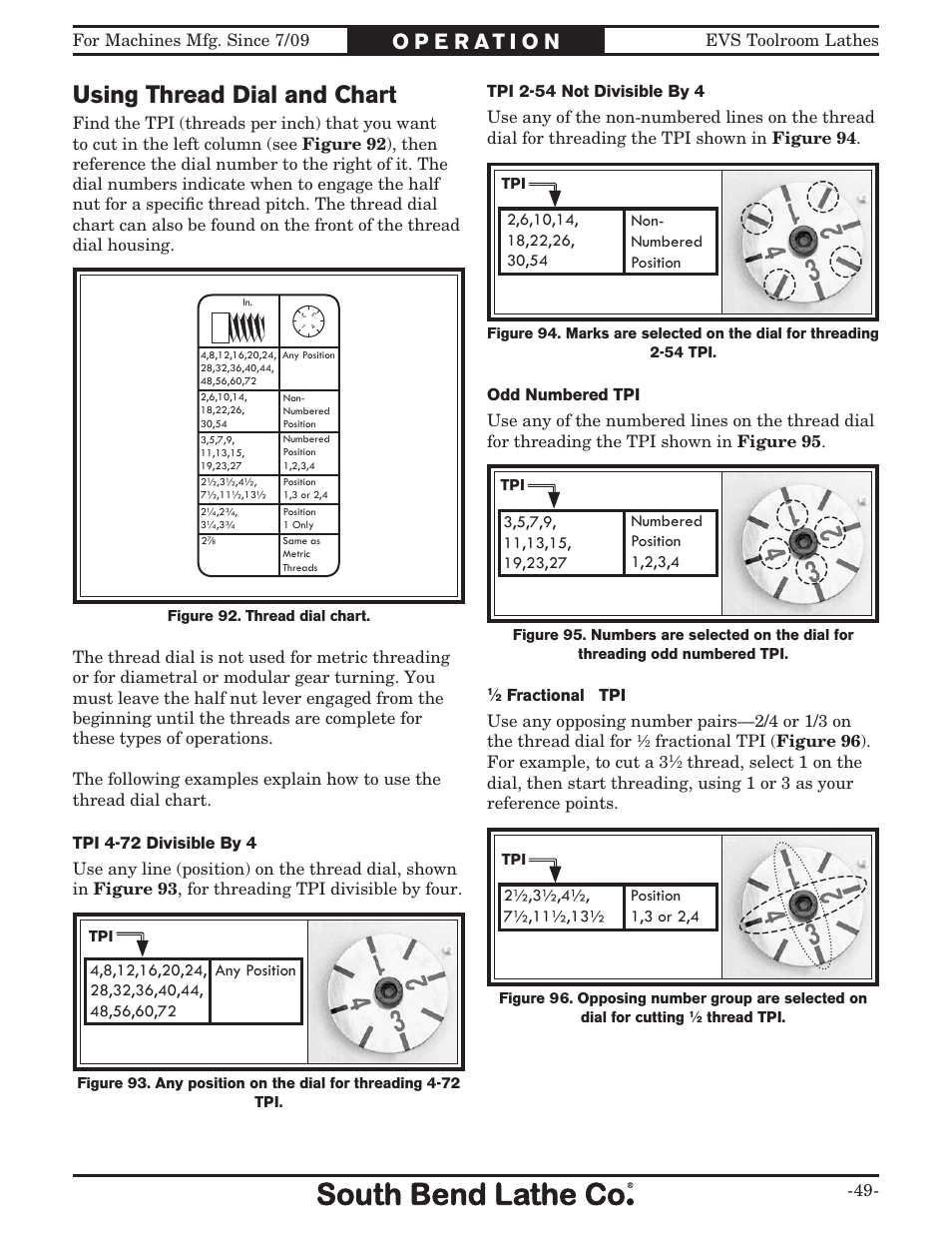 Using thread dial and chart | Southbend 16" x 60" Lathe 440V w/ Dro sb1015f User Manual | Page 55 / 148