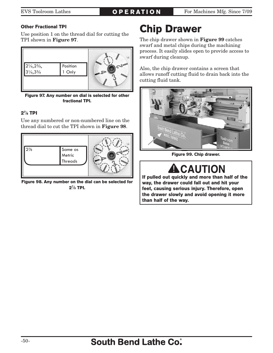 Chip drawer | Southbend 16" x 60" Lathe 440V w/ Dro sb1015f User Manual | Page 56 / 148