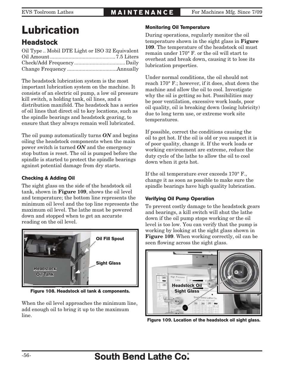 Lubrication, Headstock | Southbend 16" x 60" Lathe 440V w/ Dro sb1015f User Manual | Page 62 / 148